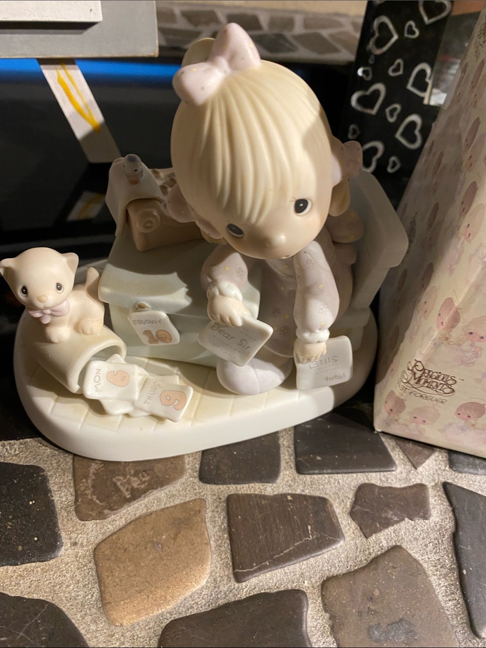 Precious Moments Cream & Pink Girl Figurine with Kitten